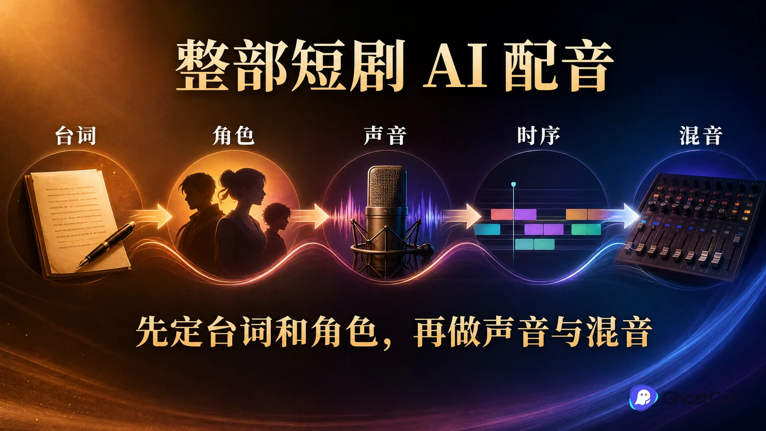 整部短剧 AI 配音怎么做？从台词、角色到混音交付的核心流程与关键关系示意图