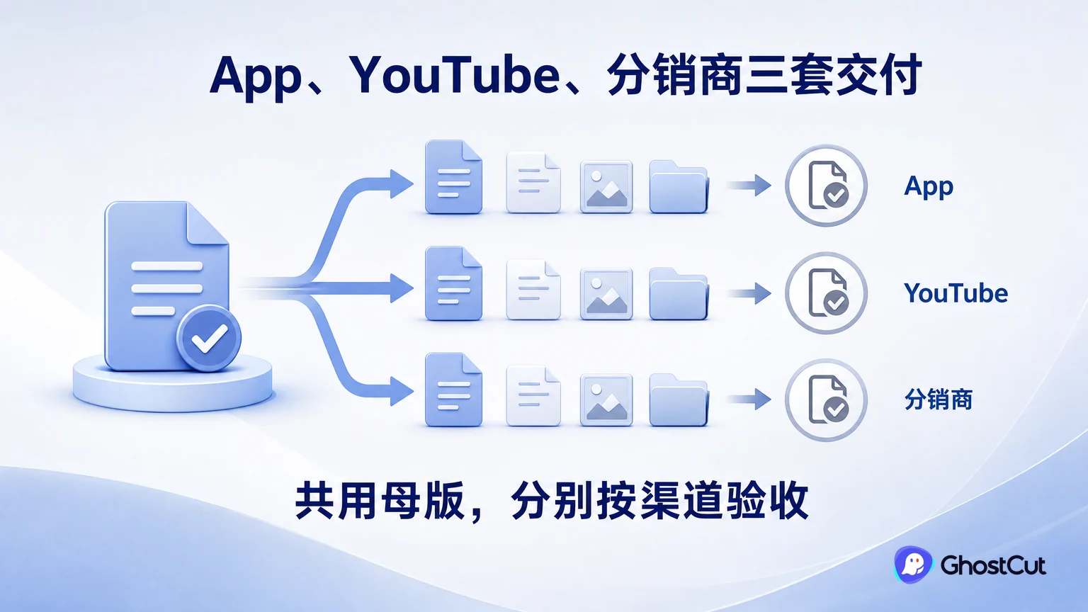 一部短剧同时交 App、YouTube 和分销商，三套文件怎样准备？的核心流程与关键关系示意图