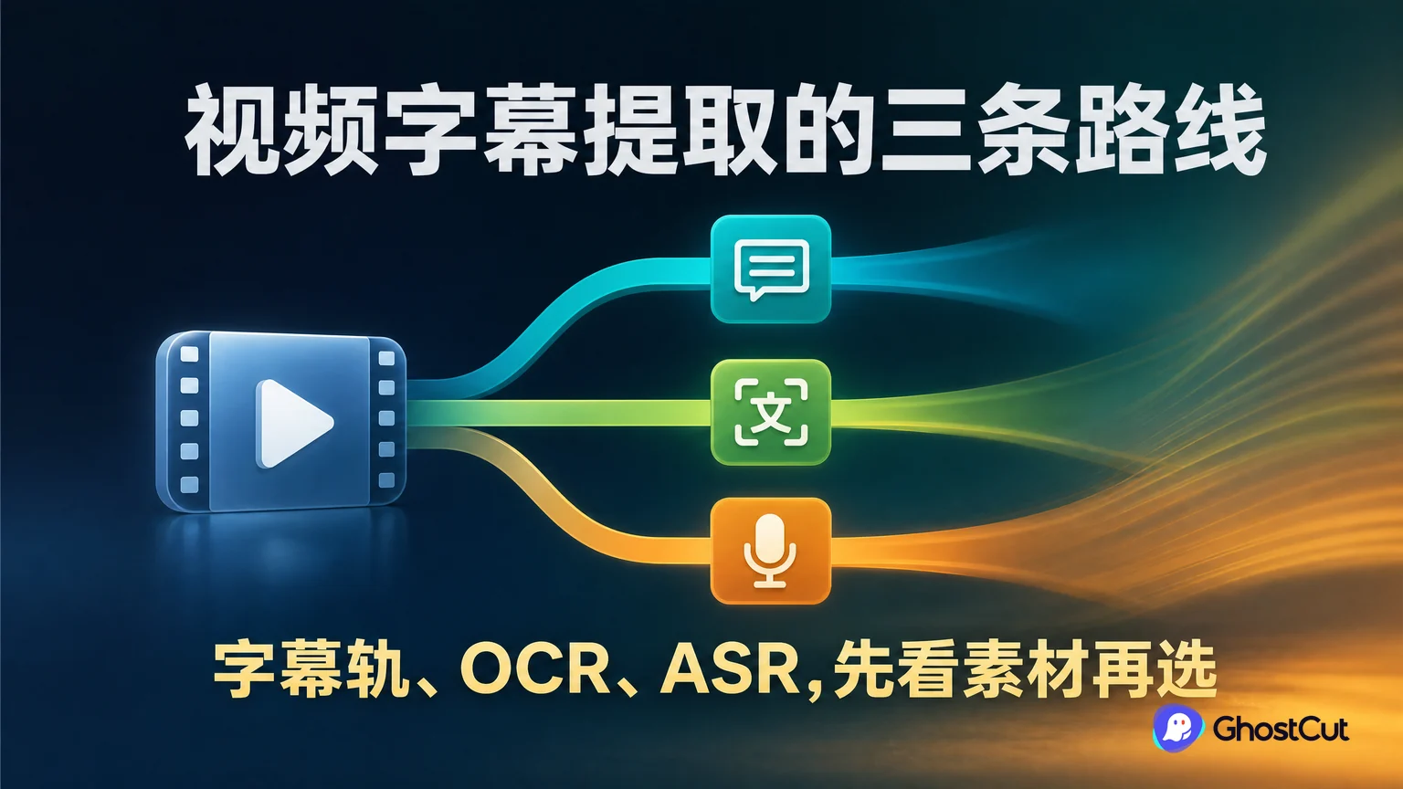 视频字幕怎么提取？字幕轨、OCR、ASR 三条完整操作路线的核心流程与关键关系示意图