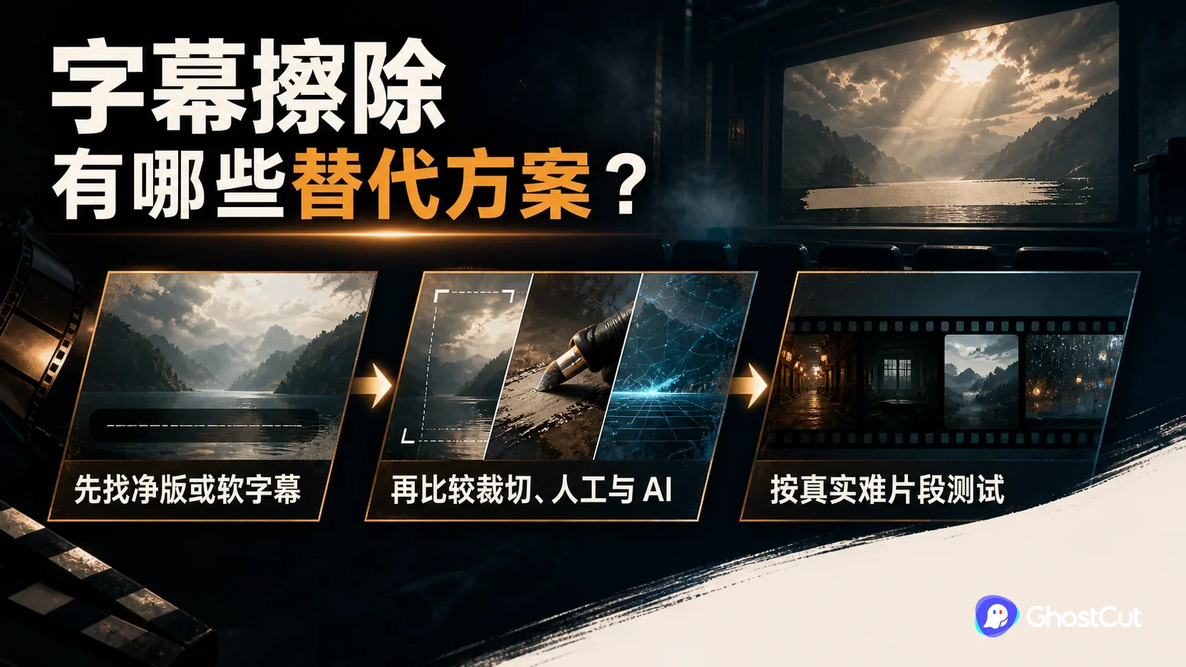 字幕擦除选型使用静态背景、运动纹理、人物遮挡和大字幕等代表片段