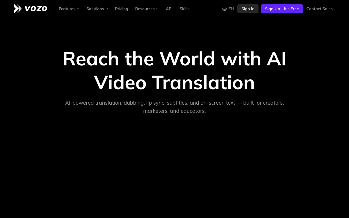 VOZO Video Translator 与 Visual Translate官方页面截图，采集于2026年9月10日