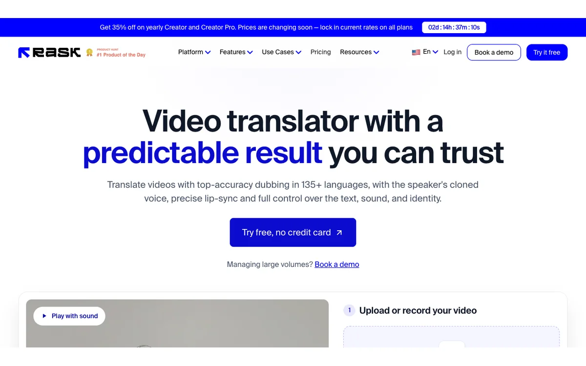 Rask AI Video Translator 官方页面